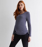 New Look Maternity Navy Stripe Ribbed Jersey Ruched Top